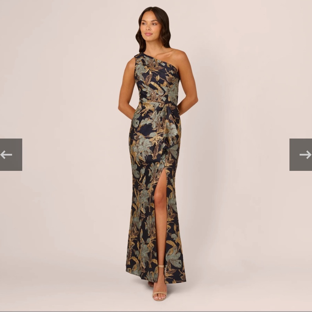 Adrianna Papell One-Shoulder Jacquard Evening Gown
